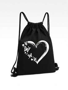 New Canvas Drawstring Bucket Bag One Shoulder Shopping Student Backpack - Black - View 7