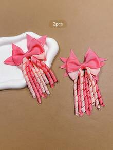 2pcs Pink Tassel Bow Hair Clips, Sweet Style Hair Accessories Suitable For Daily Use - Multicolor - View 6