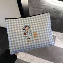 Blue Plaid Handbag Large Capacity Bestselling Makeup Bag Student New Style Versatile Storage Cartoon Makeup - View 8