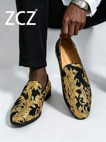 ZCZ Men's Spring/Summer New Pointed Toe Formal Dress Shoes, Casual Embroidered Fashion Loafers, Slip-On - Yellow - View 8