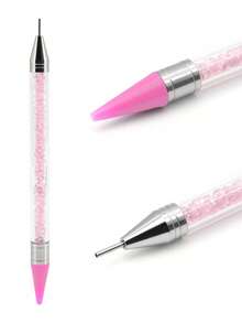 1pc Pink Dual-Head Rhinestone Dotting Tool With Detachable Silicone Soft Tip, 2-In-1 Nail Art Dotting And Rhinestone Placement Pen - Pink - View 1