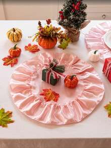 1/2/4pcs Luxury Style Round Scalloped Edge Satin Placemats, Tabletop Protection & Decoration, Soft Decor For Autumn/Winter Christmas Holiday Home Dinner Party - Pink - View 7