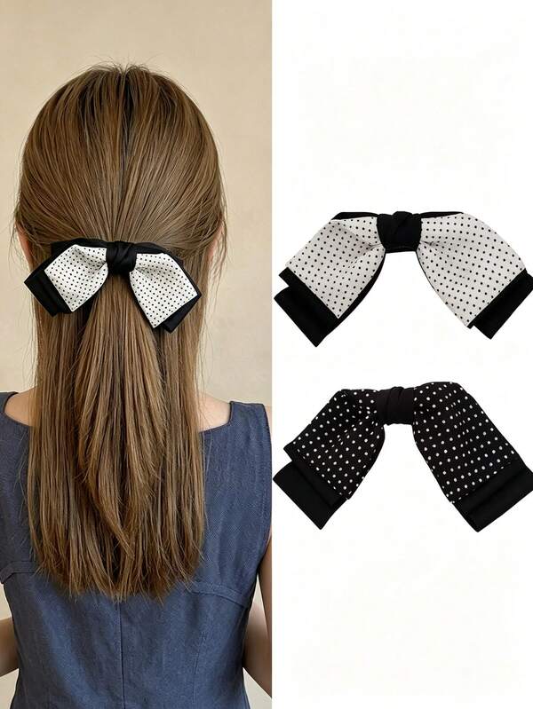 1pc/2pcs Bow Polka Dot Spring Hair Clip 8cm Fashion Versatile Ponytail Clip Half-Up Hair Accessory For Women
