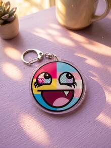 1Pc/6Pcs Bendy And The Ink Machine Cartoon Acrylic Keychain Set, Funny Round Expression Pendant For Backpack, School Bag & Car Keys. - Multicolor - View 7