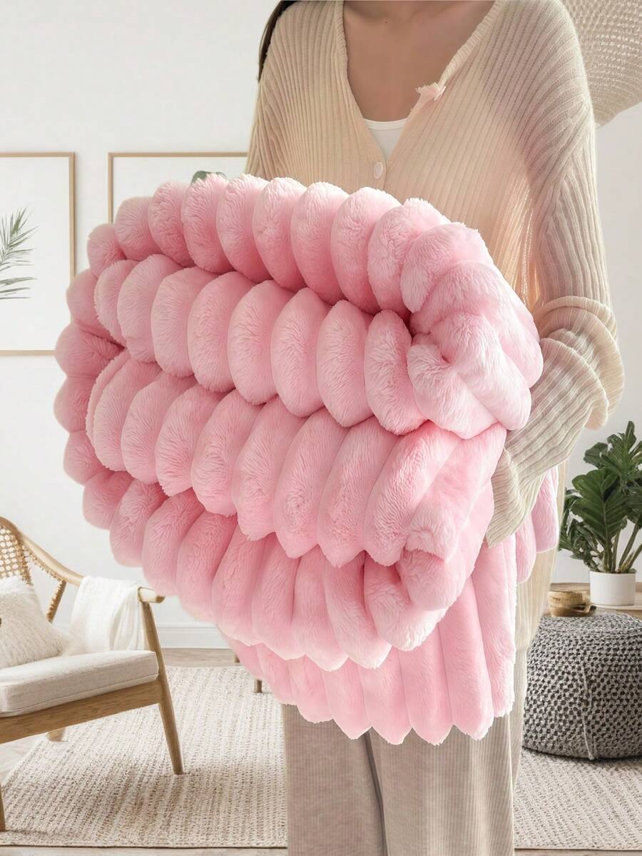 1pc Solid Color Striped Soft Warm Plush Blanket, Room Decor Multi-Functional Throw Blanket, Halloween Decoration Suitable For Bed, Sofa, Travel, Office, Bedroom Decor Home Decoration All Season Use, Christmas Decoration Halloween Is The Perfect Gift For Friends And Family