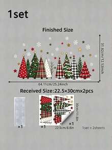 Plaid Buffalo Check Static Window Cling, Suitable For Christmas Tree, Snowflake And Star Decoration, Reusable PVC Film, Asymmetrical Shape, Suitable For Glass Door, Cafe, Farmhouse Country Style Winter Christmas Decor - Multicolor - View 10