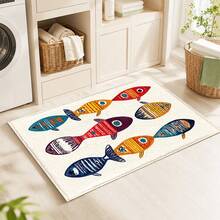 1pc, Abstract Fish Pattern Printed Faux Cashmere Kitchen Mat, Absorbent Kitchen Floor Mat, Kitchen Rug, Long Runner Mat, Sink Front Mat, Suitable For Kitchen, Bathroom, Entryway, Hallway, Laundry Room And Home Decor - Multicolor - View 5