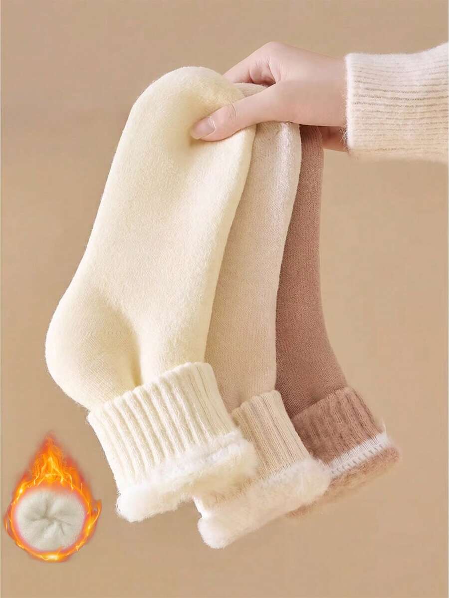 1/3/5雙女款保暖戶外中筒襪，柔軟舒適，休閒運動款，加厚保暖，適合通勤、居家，節日禮物 - 彩色 - 查看 1