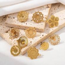 10pcs Stainless Steel Vintage Hollow Floral Pattern Gold Earring Studs Base, Suitable For DIY Jewelry Making Bohemian Style Fashion Elegant Pendant Earring Accessories - Stainless Steel Earrings - View 2