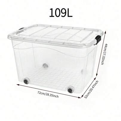 2pcs 109L Large-Capacity Storage Boxes With Wheels, Stackable Design, Sturdy And Durable, Space-Saving, With Safety Latch Lids, Available In Multiple Sizes, Suitable For Home, Storage Rooms, Offices, Garages, Transparent Tool Storage Boxes
