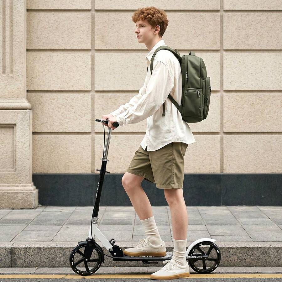 سكوتر قابل للطي مع عجلات مضيئة، قابل لتعديل الارتفاع 4 طرق، فرامل مزدوجة، وسطح عريض للمراهقين والبالغين، مركبة تنقل محمولة - الأسود - مشاهدة 1