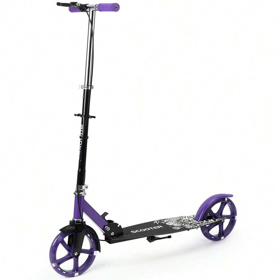 Foldable Kick Scooter With Light-Up Wheels, 4-Way Adjustable Height, Dual Brake, And Wide Deck For Teens And Adults, Portable Commuter Vehicle - Purple - View 1