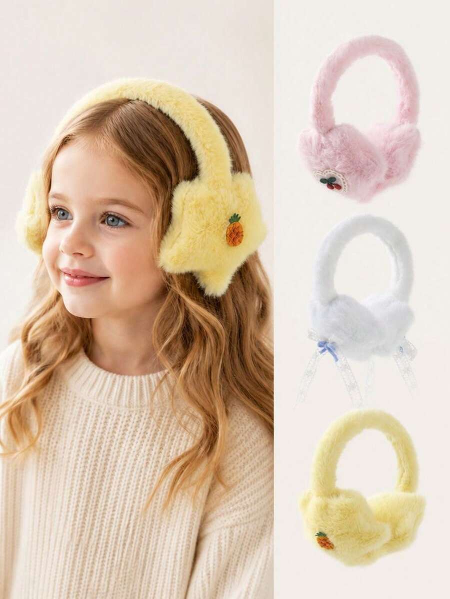 1pc Girls Star & Fruit Plush Warm Earmuffs - Multicolor - View 1