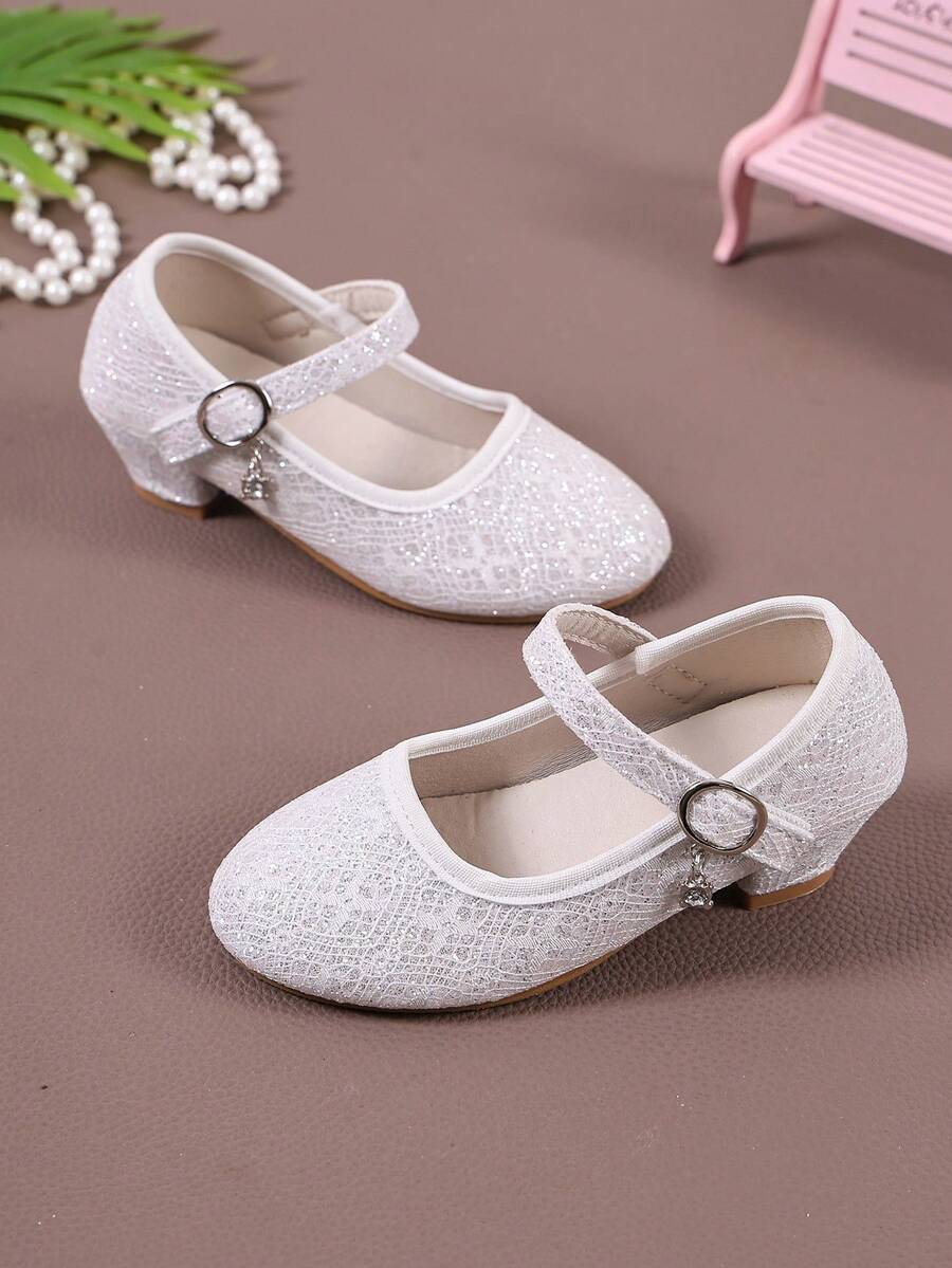 1 Pair Glitter Plain Fashion Minimalist High Heel Pumps For Girls, Suitable For Party, Birthday - White - View 1