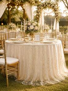 1pc Elegant Gold Glitter Tulle Table Runner, Romantic Bohemian Style Tablecloth, Home Decor, Party Decoration, Table Centerpiece Decoration, Christmas Decoration, Suitable For Wedding, Birthday Party, Bridal Shower And Christmas Tree Decoration - Broken Gold - View 6