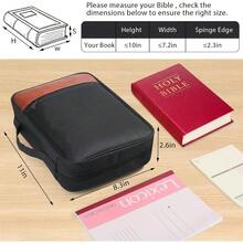 GERMUN Funda para Biblia con Asa Duradera, Estuche de Transporte para Libros, Bolsa de Iglesia para Biblia, Protectora con Bolsillo con Cremallera, Accesorios y Suministros para Biblia, Protector de - Marrón BL - Ver 2