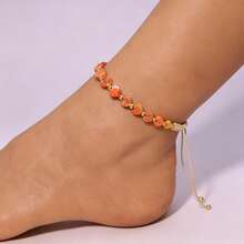1pc Cross-Border Valentine's Day Natural Stone Colorful Heart-Shaped Emperor Stone Braided Adjustable Bracelet, Exquisite Jewelry Gift For Women - Orange - View 8
