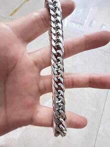 CVNANA 1入組/個中性銀色不鏽鋼項鍊/手鐲,街頭風格飾品链环项圈 - 銀色 - 查看 11