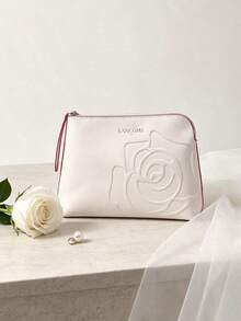 Lancôme Lancome 白色壓花玫瑰化妝包，人造皮革旅行化妝收納袋，便攜耐用，適合個人使用與送禮，LANCOME‑GIFT‑7 - 淺粉色 - 查看 7