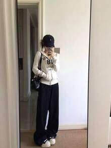 Women's American Vintage Letter Embroidered Zip-Up Sweatshirt, Loose Fit Sporty Slim Jacket, Autumn New Style - Light Grey - View 8