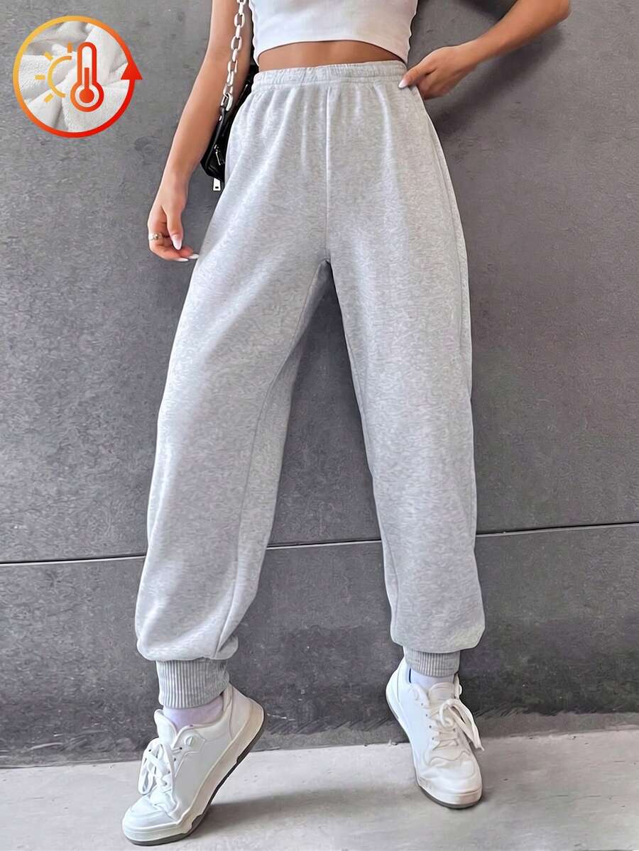 1pc Girls' Teenagers All-Season Minimalist Solid Color Straight Leg Sweatpants, Loose Knit Casual Long Pants, Versatile For Outdoor Sports - Light Grey - View 1