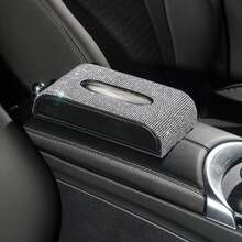 1pc Shiny Full Rhinestone Car Tissue Box, PU Leather Base Car Armrest Tissue Holder, Multi-Color Shiny Car Interior Decoration Gift, Suitable For Female Car Owners - Multicolor - View 2