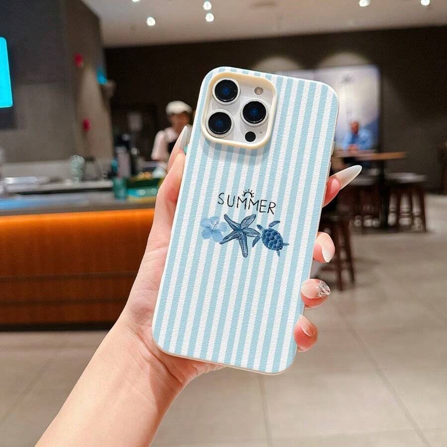 條紋海星圖案時尚手機殼,適用於 iPhone 16/17/16 Pro/16 Plus/16 Pro Max,生日禮物、週年紀念 - 彩色 - 查看 1