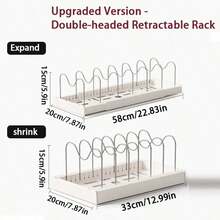 Expandable Pot And Pan Storage Rack, Telescopic Pot Lid Organizer, Kitchen Accessory, Used For Storing Pots, Pans, Lids, Plates And Cutting Boards, Suitable For Kitchen Countertop Or Cabinet Interior - White - View 19