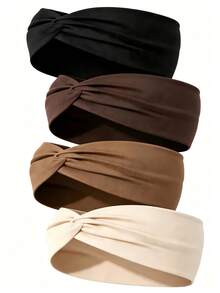1pc/4pcs Plain Color Twisted Cross Elastic Headbands,Minimalist Daily Wear,Gym Hair Band,Summer Hair Accessories For Women - Multicolor - View 9