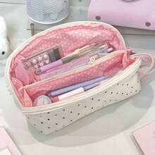 Must-Have For Polka Dot Lovers! Cute & Fresh High-Quality Shell Pencil Case, Large Capacity Stationery Pouch For Middle/High School Students, Soft & Durable Material, 3D Shell Design, Compartmentalized Storage - A - View 4