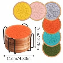 6/4pcs Bamboo Coaster Set, Absorbent Coffee Cup Coasters, Non-Slip, Non-Stick, Suitable For Various Cups And Wooden Tables - Multicolor - View 6
