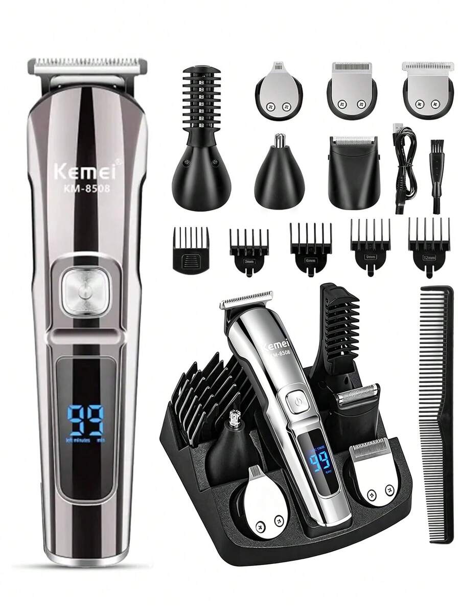 Kemei Set Alat Cukur Rambut Pria 6-in-1, Pemangkas Jenggot, Alat Cukur Listrik Tahan Air, Perlengkapan Perawatan Multifungsi, Cocok untuk Memangkas Rambut Wajah, Jenggot, Tubuh, Telinga, dan Hidung, Sempurna untuk Penggunaan Sehari-hari di Rumah dan Saat Bepergian - Perak - View 1