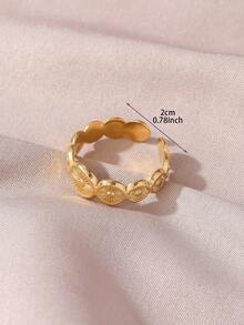 1pc Stainless Steel 18K Gold Plated Geometric Round Sun Ring Suitable For Women's Daily And Party Wear - Sun Ring - View 4
