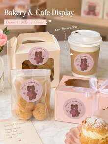 6pcs Cute Bear Stickers Pink Kawaii Round Sealing Labels Gift Packaging Birthday Party Favor Envelope Scrapbook Decoration Self Adhesive Sticker Set - Multicolor - View 4
