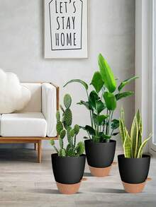 5-Piece Flower Pot Set For Home Balcony Vegetable Planting, Flower And Succulent Green Plant Cultivation With Base - B - View 1