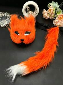 Realistic Cat Ear & Fox Tail Set, Anime Animal Ear Tail Mask & Glove Combo. Plush Realistic Animal Ears With Fluffy Tail And Decorative Mask, Elastic Material For Comfortable Wear. Suitable For Anime Conventions, COSPLAY Role Play, Theme Parties, Music Festival Outfits. Cute & Eye-Catching Personalized Gift,Halloween - A - View 10