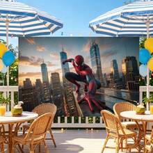 WPETLE Spider‑Man Dusk City Skyscraper Birthday Party Backdrop, Sunset Metropolitan Building Scene Photo Booth Background Banner For Kids Birthday Decor - Multicolor - View 1