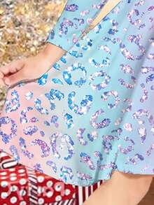 Macaron Gradient Leopard Print Girls Long Sleeve Dress, Sweet Cool Loose Fit Full Skirt, Suitable For Daily Wear, Holiday Parties, Outings And Photos - Multicolor - View 5
