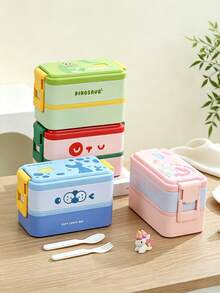 Cartoon Print Lunch Box, Double-Layer Sealed Meal Container With Buckle Lock, Suitable For Office Simple Meals, Cute Food Storage Container - Multicolor - View 8