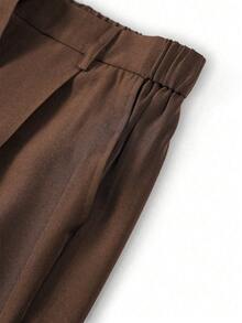 Spring/Autumn Vintage Pleated Wide Leg Suit Pants With Adjustable Waist, Draping Fabric, Men's Minimalist Versatile Long Trousers - Brown - View 6