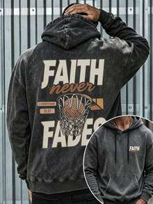 Striville Hoodie Sweatshirt Pria Bergaya Olahraga dengan Motif Basket yang Terlihat Usang dan Bekas Cuci - Hitam - View 1