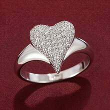 1pc Elegant Heart Shaped Design Cubic Zirconia Inlaid Women's Fashion Ring, Couple Gift - Multicolor - View 1