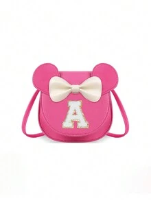 1pc Girls' Popular Cartoon Ear Crossbody Bag, Bowknot Towel Letter Small Purse, Cute Princess Coin Purse Gift For Girls - Hot Pink - View 7