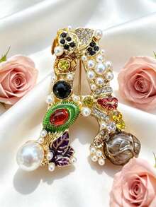 1pc Colorful Letter Shaped Hat Pin, Baroque Luxury Style Brooch, Unisex, Elegant Personalized Fashion Accessory For Daily Wear And Party - Multicolor - View 4