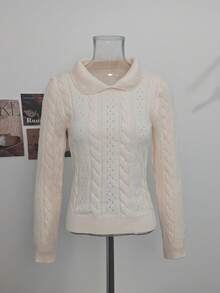 French Style Twisted Collar Knit Sweater Women Autumn Winter Short Cardigan Inner Layer Top - Apricot - View 8