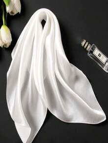 Women's Solid Color Square Silk Scarf, Fashion Solid Color Pure Silk Scarf, Multi-Functional Hairband Waistband Bag Strap Scarf - White - View 3