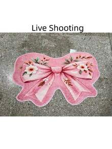 1pc Sweet Pink Floral Bow Shaped Rug, Soft Long Pile Asymmetrical Decorative Mat, Suitable For Bedroom, Bathroom, Vanity, Entryway And Girls Room, Romantic Country Style Home Decor, Multiple Sizes, Bathroom Decor, Autumn Home Decor - Pink - View 8
