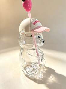 Cross-Border Co-Branded Bestselling Strawberry Bear Shaped Glass Straw Cartoon Transparent Coffee Cup - Multicolor - View 5