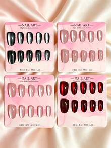 40pcs Fashion Cat Eye Nail Stickers Short Set - Silver, Light Pink, Red And Black Gradient Ballet Short Style With Glitter Effect - Reusable, Includes Jelly Glue And Nail File - Perfect For Parties, Proms And Casual Wear - Multicolor - View 13