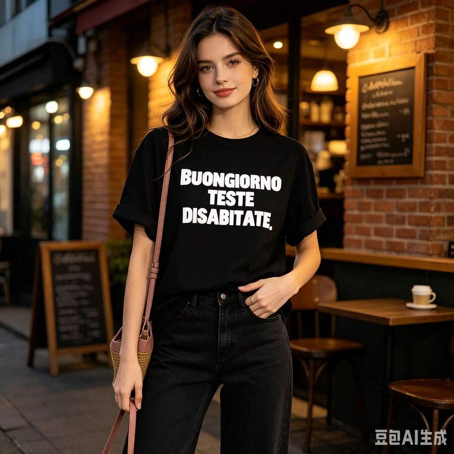 Women's Summer Short Sleeve T Shirt,Loose Fit, Large Size T Shirt,Cotton Knitted Fabric,Fashionable Street Style - Black - View 1